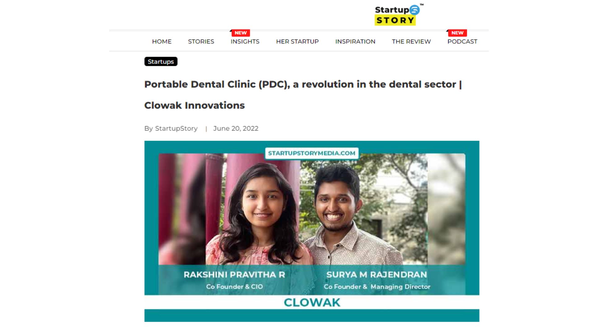 Startup Story Coverage